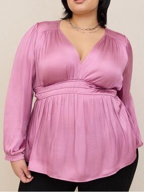 Torrid mauve peplum satin smocked waist top shirt blouse